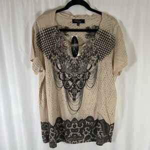 New Avenida Azul Woman Blouse Women's 1X Beige Sequin Short Sleeve Round Neck